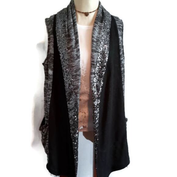 Juicy Couture Cardigan Sweater POCKETS Sz M Long Vest Sequins Modern CIty Vintag - Picture 3 of 15